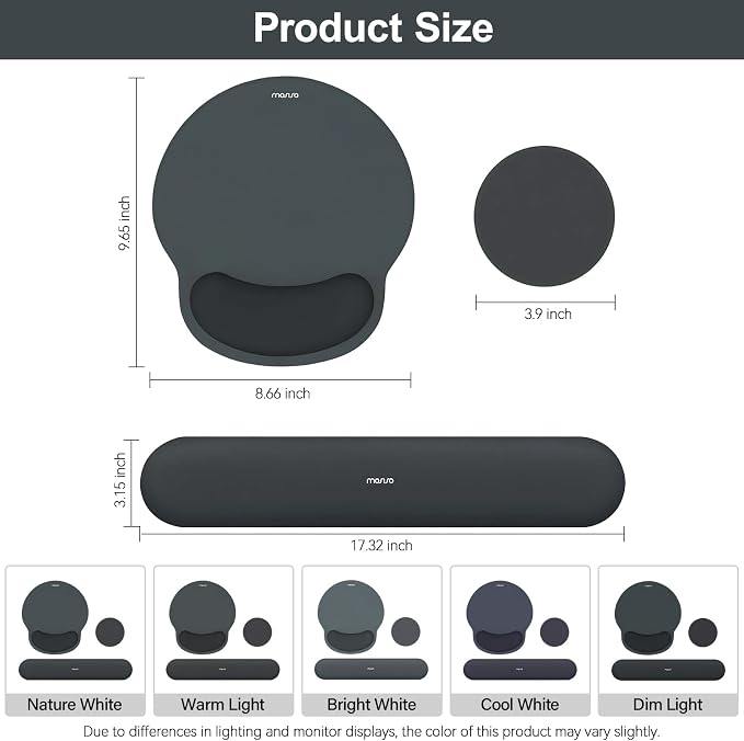 MOSISO Wrist Rest Support for Mouse Pad&Keyboard Set, Slate Gray | Circle Curved Ergonomic Mousepad Non-Slip Base Home/Office Pain Relief&Easy Typing Pad with Soft Cloth&Silicone Lining - Image 7