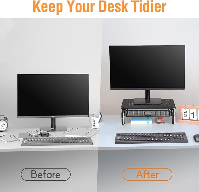ELIVED 2 Pack Monitor Stand Riser with Metal Drawer, 3 Height Adjustable | with Larger Storage Space for Home and Office Supplies, Metal Desktop Stand for Laptop Computer Printer PC iMac - Image 8