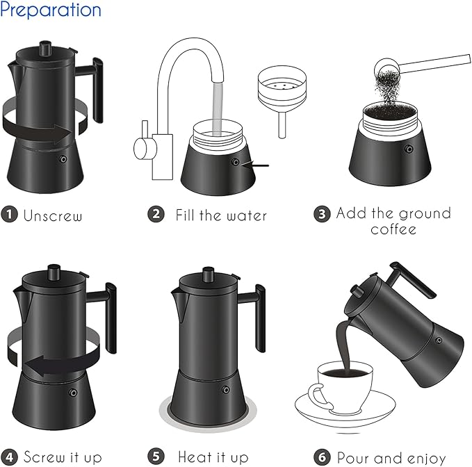 Easyworkz Diego Stovetop Espresso Maker Stainless Steel Italian Coffee Machine Maker 4Cup 6.8 oz Induction Moka Pot, Matte Black - Image 7
