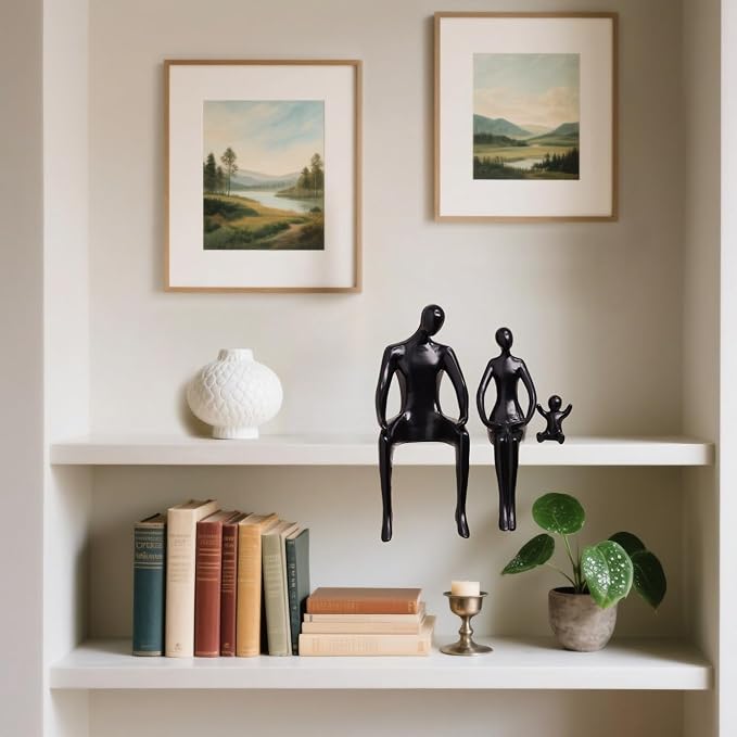 Quoowiit Black Bookshelf Decor Family Sculpture, Abstract Art Ornament Coffee Table Decor, Modern Aesthetic Family Figurine Decoration for Home Office Shelf Table Desk Living Room Set of 3 - Image 8