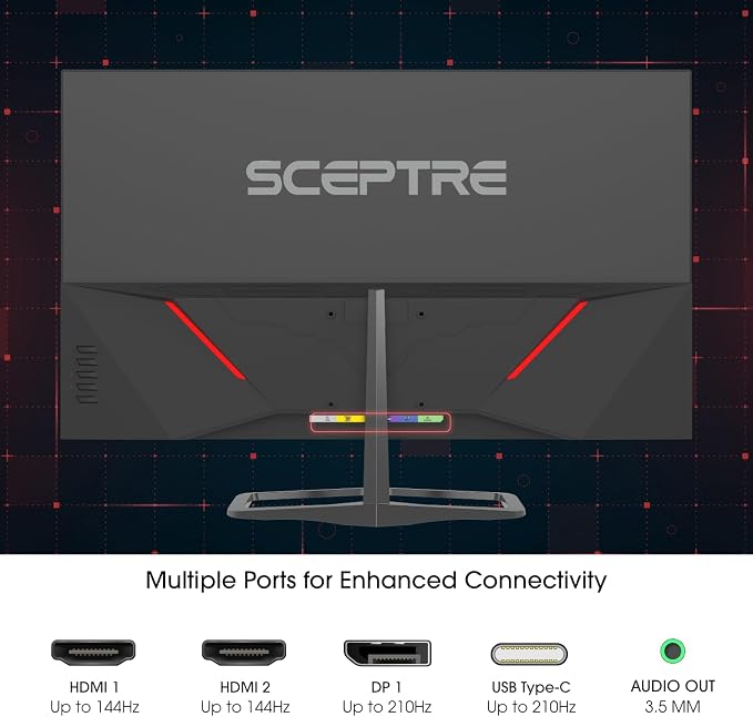 Sceptre New 32-inch 2K QHD 2560 x 1440 Prime Gaming Monitor up to 210Hz USB Type-C DisplayPort HDMI sRGB 115% 1ms Build-in Speakers, Machine Black 2026 ((E325B-QW200D Series) - Image 8