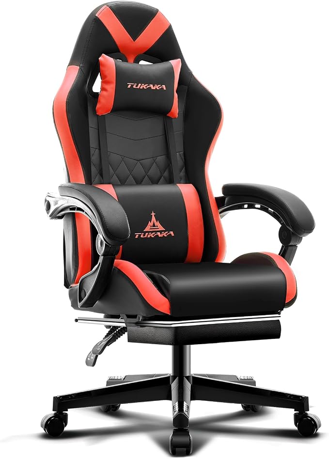 Gaming Chair,Ergonomic Massage Office Desk Chair with Footrest,Red | Pocket Spring Cushion,Reclining,Thick High Back,Headrest and Lumbar Support,Adjustable Leather Computer Chair Gamer Chair - Image 7