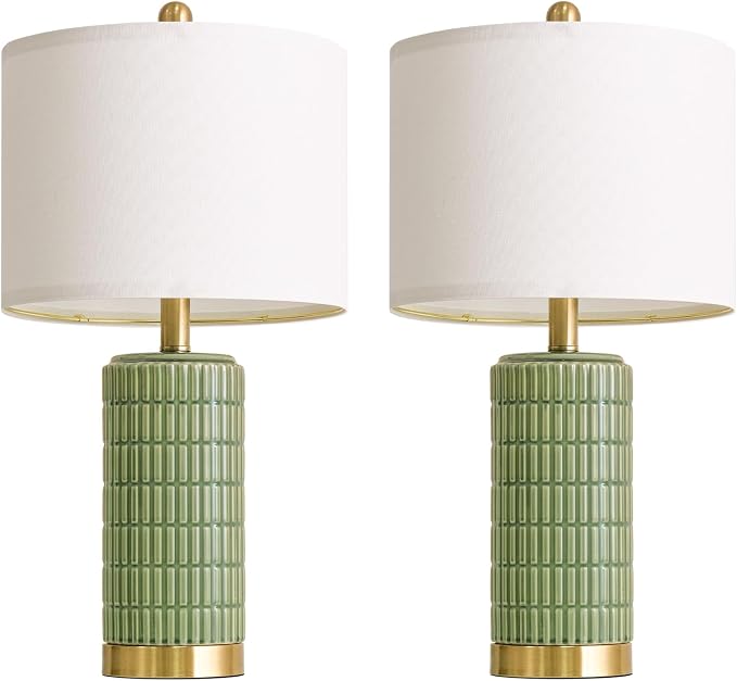 PoKat Bedside Table Lamps Set of 2 for Living Room with 2 USB Ports, 21.5'' Small Modern Nightstand Lamps for Bedroom, Ceramic Side Table Lamps with Gold Base for Office Entryway Decor Gift (Green) - Image 9