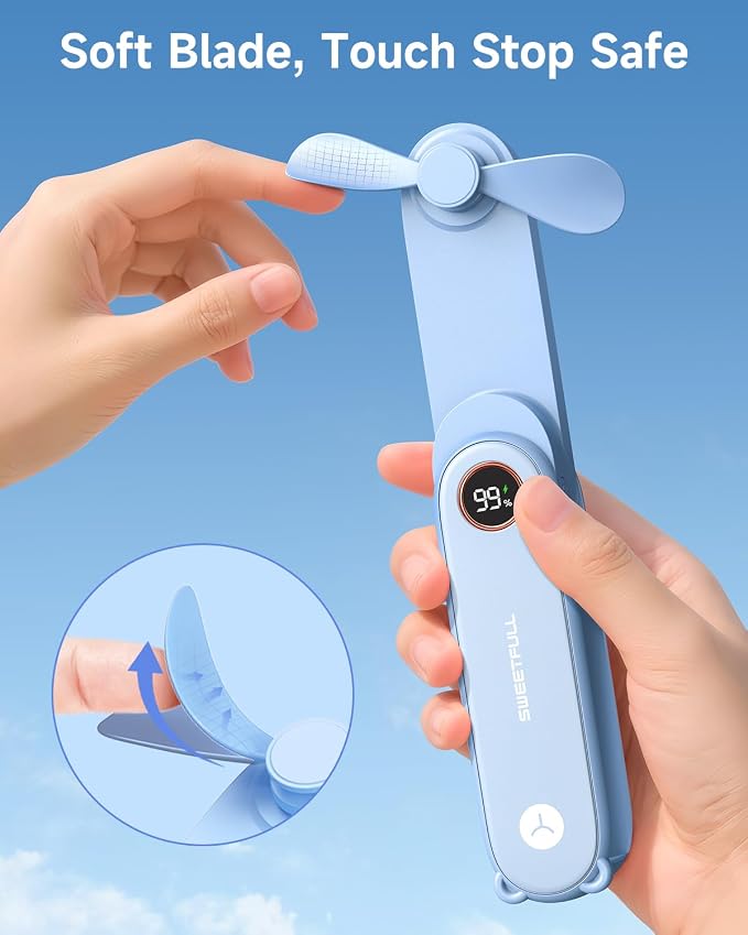 SWEETFULL Portable Handheld Mini Fan with LED Display, 3-in-1 Personal Foldable USB Rechargeable Hand Held Fan & Flashlight for Travel, Lash Eyelash, Cute Small Pocket for Women, Girls - Image 7