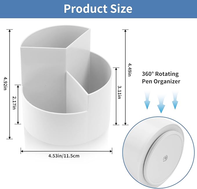 Desk Pencil Pen Holder, 3 Slots 360-Degree Spinning Organizers, Desktop Storage Stationery Supplies, Cute Cup Pot for Office, School, Art Supply, Kids - Gray - Image 7