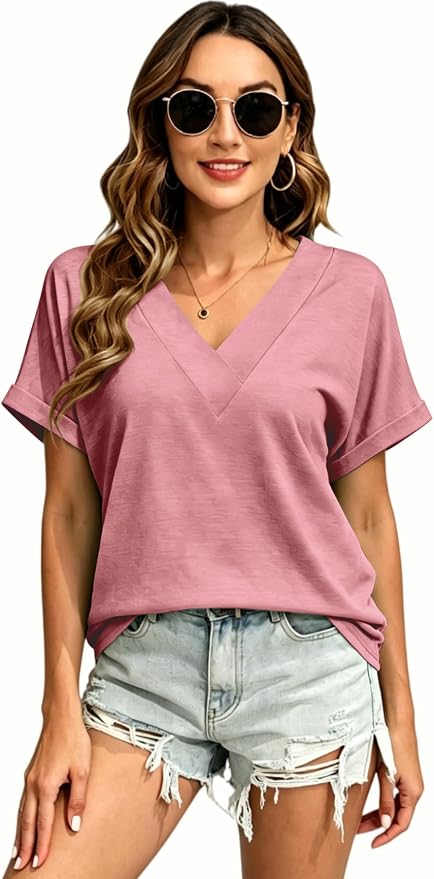 T Shirts Short Sleeve V Neck Tees Womens Tops Beach Vacation Fashion Clothes 2026 Casual Summer Spring Fall Outfits - Image 6