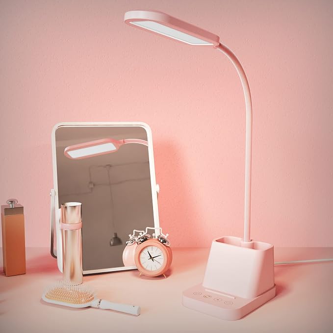 AXX Pink Cute Desk Lamp with USB Charging Port for Kids Teen Girls Women | Kawaii, Small, LED, 650LM, for College Dorm Room Bedrooms, Home Office Accessories, Study Table Essentials - Image 7