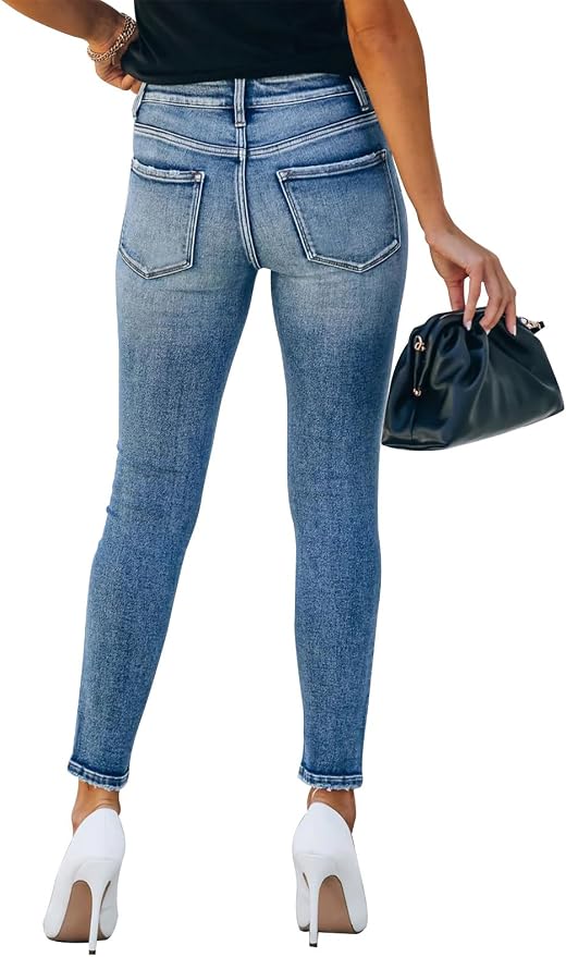 KUNMI Women's Skinny Ripped Trendy Jeans Distressed Stretchy Denim Pants - Image 5