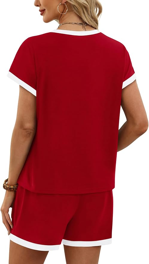 WIHOLL Two Piece Sets for Women Summer Lounge Short Sets Cap Sleeve Crew Neck Sweatsuit with Pocket XS-2XL - Image 5