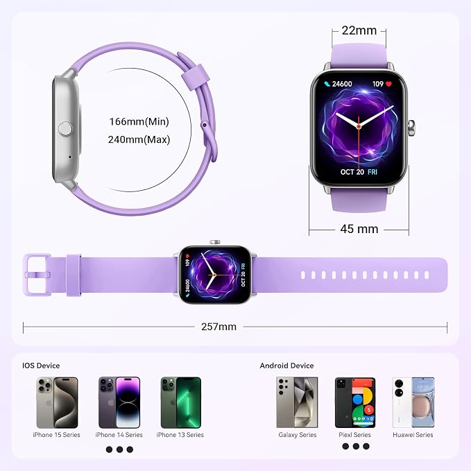 Gydom Smart Watches for Women for Android & iPhone, Alexa Built-in, 1.8" Smartwatch with Heart Rate/SpO2/Sleep/Stress, IP68 Waterproof Fitness Tracker, 101+ Sports Modes, Purple - Image 7