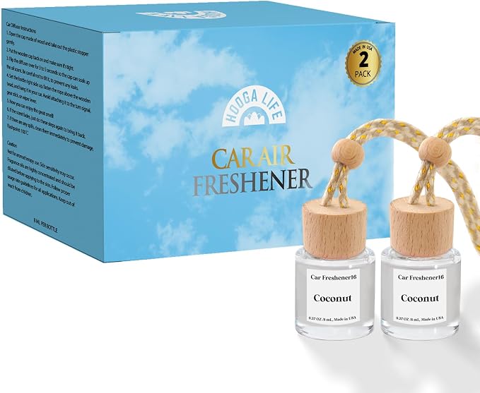 HoogaLife Car Air Freshener Diffuser 2 Pack Hanging Air Freshener Diffuser - Coconut Fragrance Oil Air D iffuser for Car, 45+ Days Long Lasting Fragrance Made in USA (C16) - Image 6