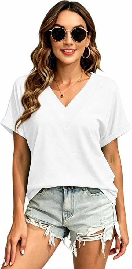 T Shirts Short Sleeve V Neck Tees Womens Tops Beach Vacation Fashion Clothes 2026 Casual Summer Spring Fall Outfits - Image 6