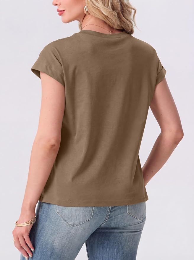 GRECERELLE Womens Summer Tops Cap Sleeve Crew Neck Basic T-Shirt | Everyday Casual Wear, Layering Friendly, Wrinkle-Resistant, Business Casual Ready, Lightweight & Packable, Capsule Wardrobe - Image 7