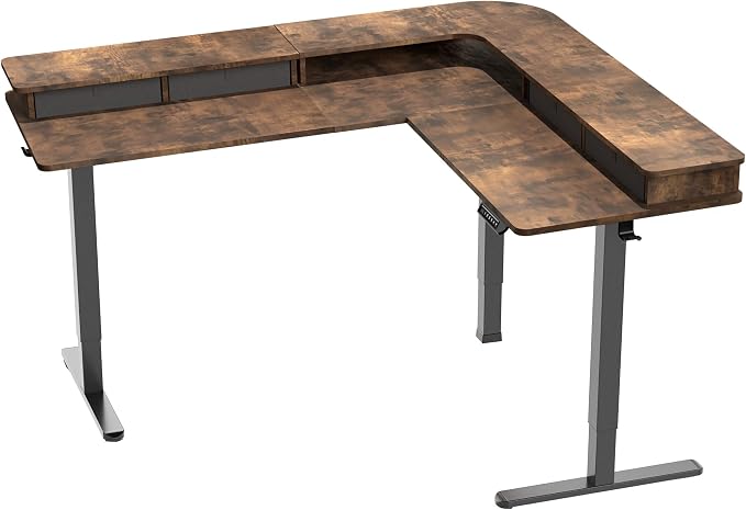 VIVO Vintage Brown 63 x 55 in Corner Standing Desk, DESK-E3CVN | Electric, 2-Tier, L-Shaped, Sit Stand, Height Adjustable, Memory, Rustic Vintage Brown Top, Black Frame, Black Drawers - Image 9
