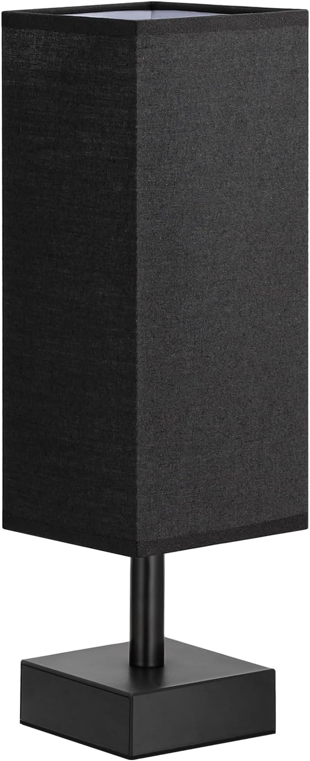 aooshine Small Bedside Table Lamp for Bedroom - Square Black Fabric Shade | Inline Rocker Switch, Corded Electric, Bulb Not Included, 12.8" Mini Table Lamp for Nightstand, Desk, Dorm, Office - Image 6