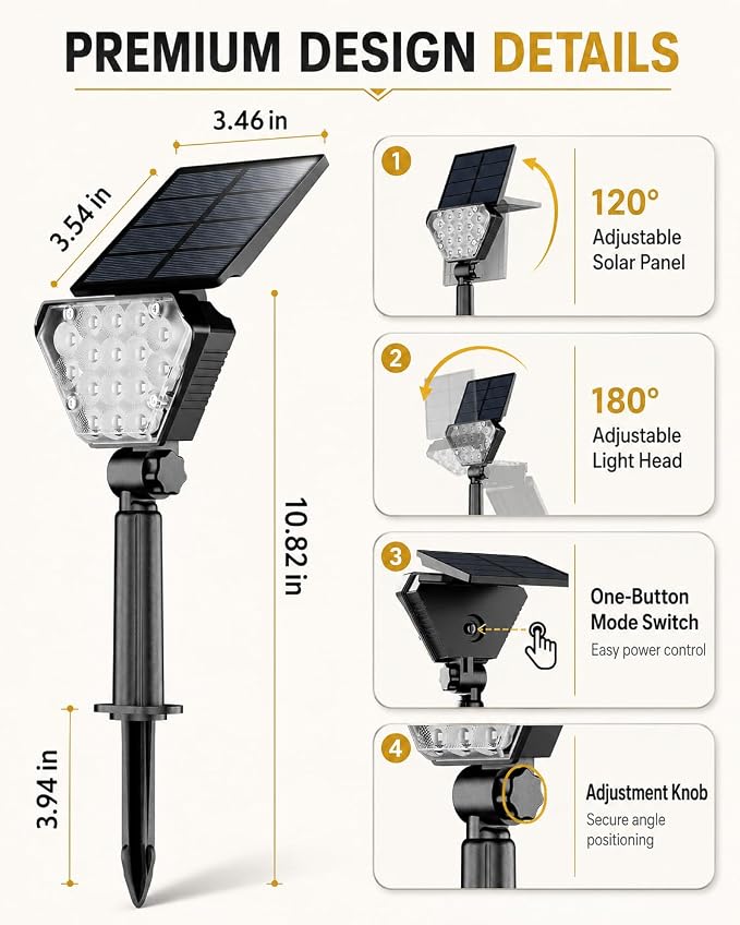 T-SUN Solar Lights Outdoor Waterproof IP65, 6Pack LED Solar Spot Lights Color Changing IP65 Waterproof Smart Auto On/Off for Outside Landscape Garden Yard Lawn Pathway Patio Driveway - Image 7