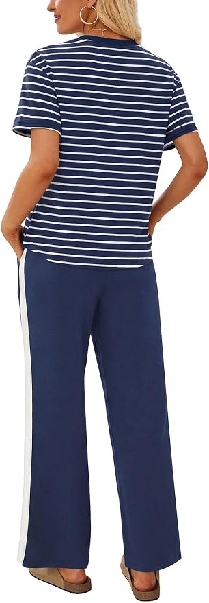 Sampeel 2 Piece Sets for Women Matching Sets Summer Outfits Resort Wear Short Sleeve Lounge Set Wide Leg Pants with Pockets - Image 5