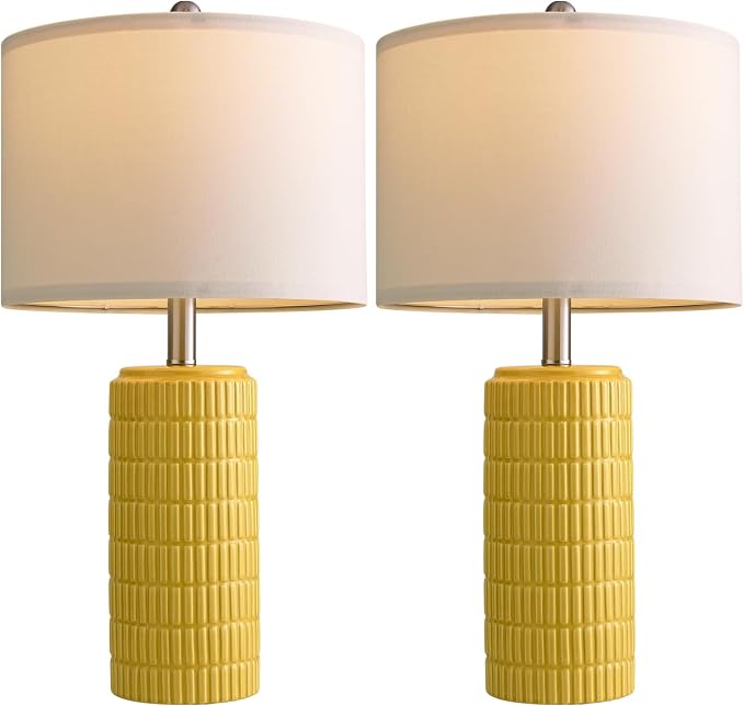 PoKat 23" Yellow Table Lamps Set of 2, Modern Living Room End Table Lamps Decor, Ceramic Lamps for Living Room, Contemporary Nightstand Lamps for Side Console Table Hallway Gift - Image 9