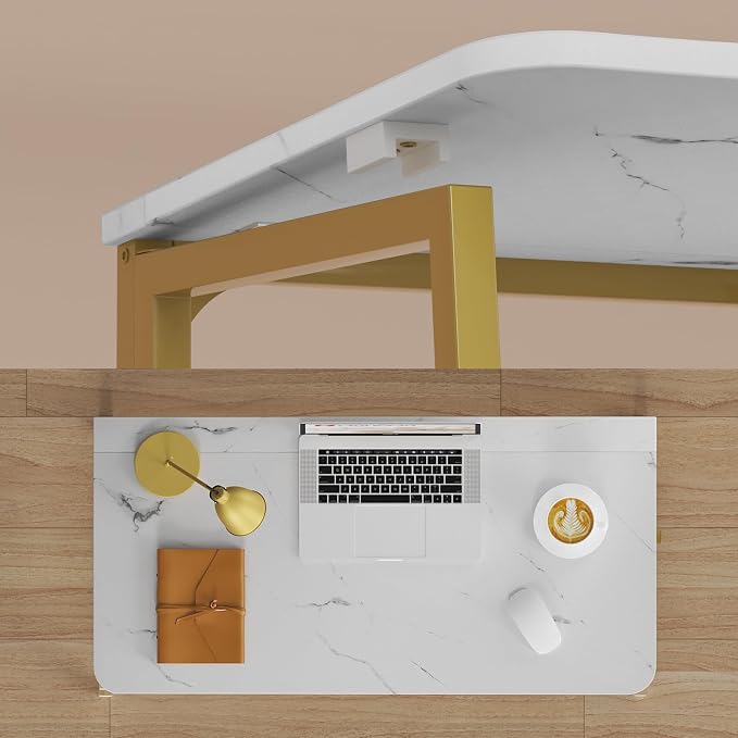 WOHOMO Folding Desk, 39.4" Foldable Computer Table for Small Spaces, Gold | Easy Assembly and Fold, Sturdy Home office desks for Study Bedroom Dorm Space Saving Writing Work Apartment - Image 7