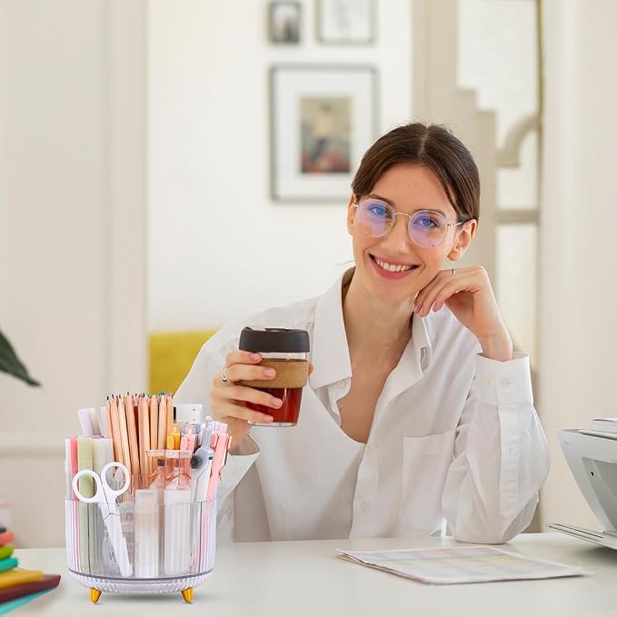 SKYDUE Rotating Pencil Pen Holder, Pen Organizer with 5 Slots - Aesthetic Desk Organizer and Accessories for School, Home, Office Supplies - Image 7