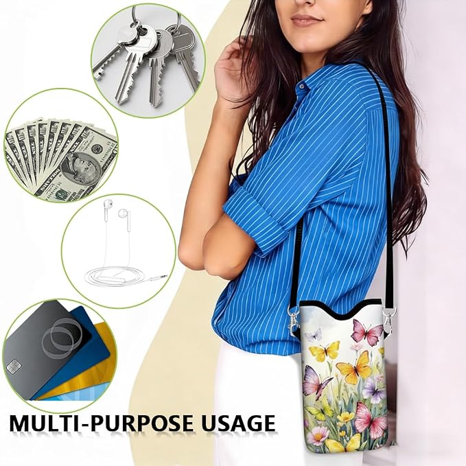 Phone Crossbody Sleeve Butterfly Phone Pouch Wildflowers Neoprene Nylon Waterproof Phone Bag Case with Strap Neck Lanyard Protective Carrying Cover Fits Most Smartphones 7.1 x 3.9 Inch - Image 7