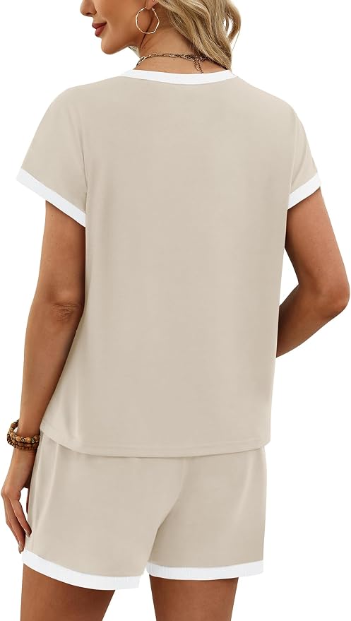WIHOLL Two Piece Sets for Women Summer Lounge Short Sets Cap Sleeve Crew Neck Sweatsuit with Pocket XS-2XL - Image 5