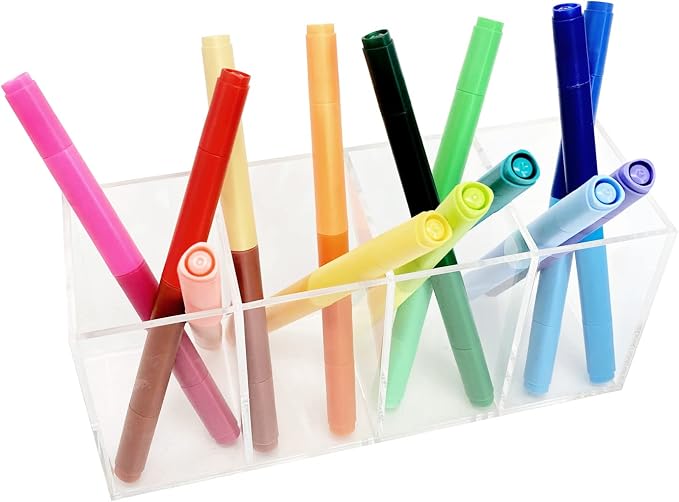 HSYMQ Acrylic Pen Holder 4 Compartments Clear Pencil Holder Organizer Makeup Brush Holder - Image 9