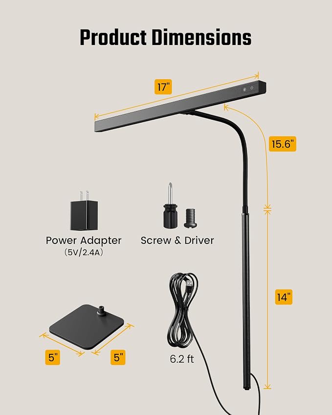 SUPERDANNY LED Desk Lamp for Home Office, Eye-Caring Desk Light with Base, 12W Touch Control 3 Colors Dimmable Brightness, Gooseneck Architect Lamp for Computer Monitor Reading Workbench, Black - Image 7