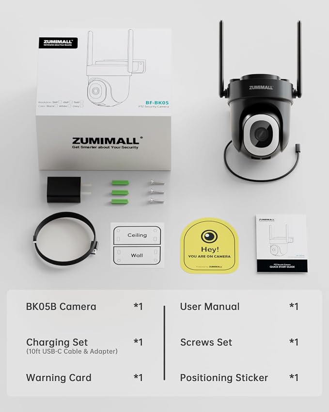 ZUMIMALL 2K Wired Outdoor Camera, 2.4G/5G WiFi Security Camera, 3MP, 24/7 Recording, AI Motion Detection, Cloud & SD Card Storage, 2-Way Audio, 360° PTZ Auto Tracking, Work with Alexa, IP66 (Black) - Image 9
