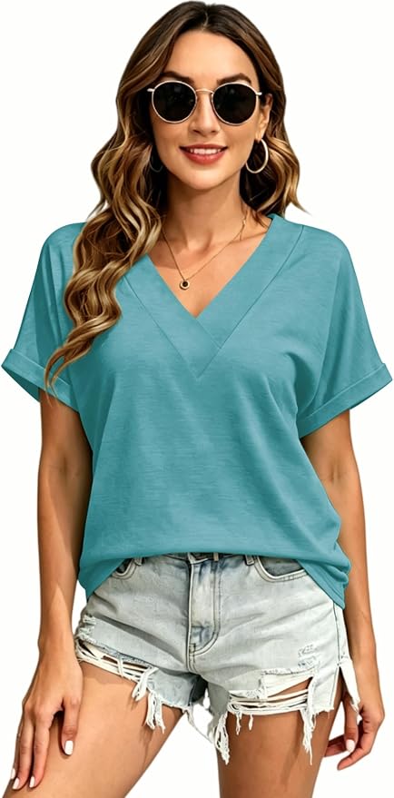 T Shirts Short Sleeve V Neck Tees Womens Tops Beach Vacation Fashion Clothes 2026 Casual Summer Spring Fall Outfits - Image 6