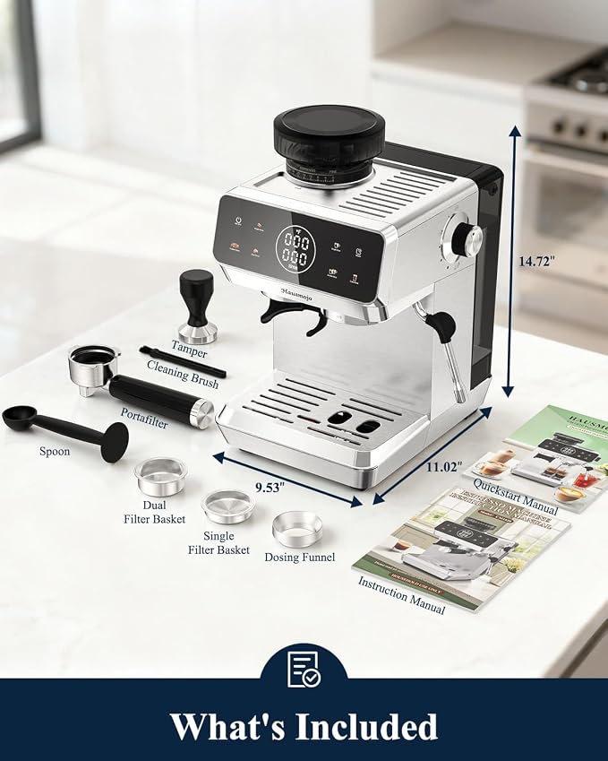 CM1620 Espresso Machine with Built-in Burr Grinder, 20 Bar Bean-to-Cup Espresso Maker with 44 Grind Settings & Steam Wand, Touchscreen Coffee Machine for Latte, Cappuccino - Image 9