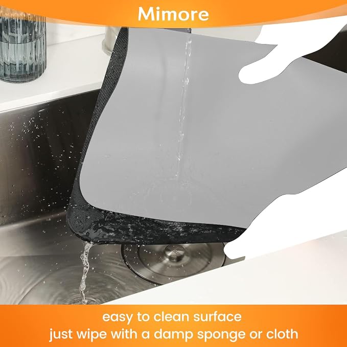 Mimore Coffee Mat - 16x24 Inch Light Grey Coffee Bar Mat for Countertop - Absorbent, Hides Stains, Rubber Backed - CoffeeBar Accessories Dish Drying Mat Fit CoffeeMaker Under Espresso Machine - Image 6