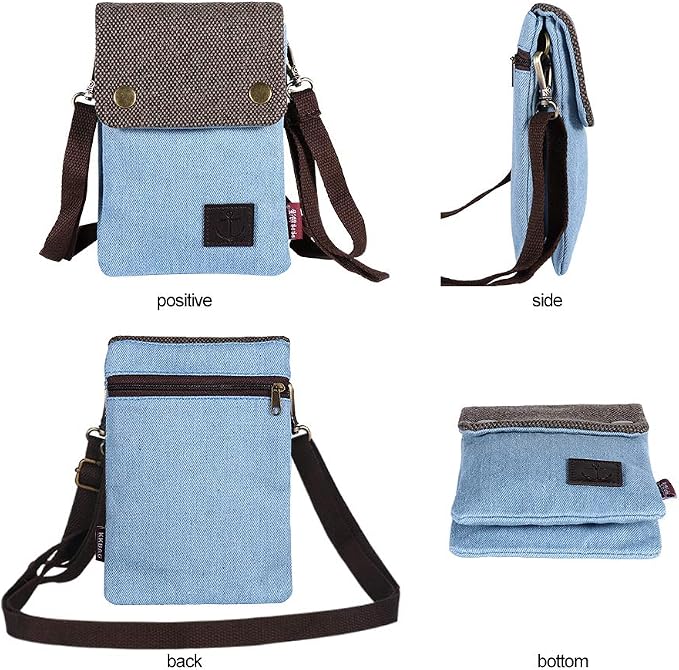 Dlames Canvas Small Cute Crossbody Cell Phone Purse Wallet Bag with Shoulder Strap for iPhone 15 Pro 14 Pro 13 Pro Galaxy S23 S22 S21 Google Pixel 5 4 3 - Blue - Image 7