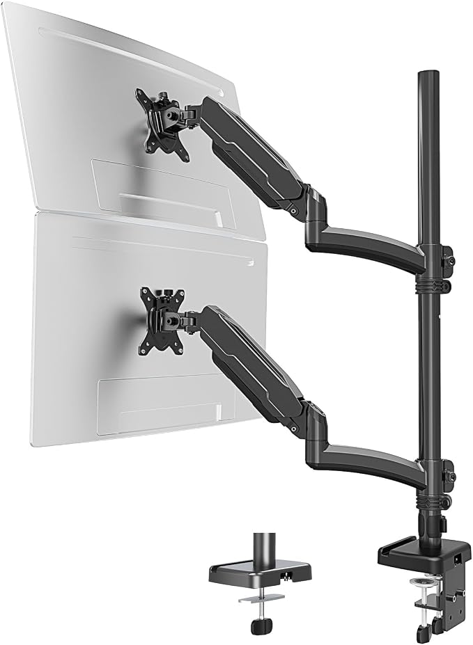 MOUNT PRO Vertical Dual Monitor Mount, Stacked Monitor Stand for 2 Computer Screens up to 32 inches, Full Motion Adjustable Tall Display Desk Mount, Each Arm Holds up to 17.6lbs, VESA Mount - Image 9