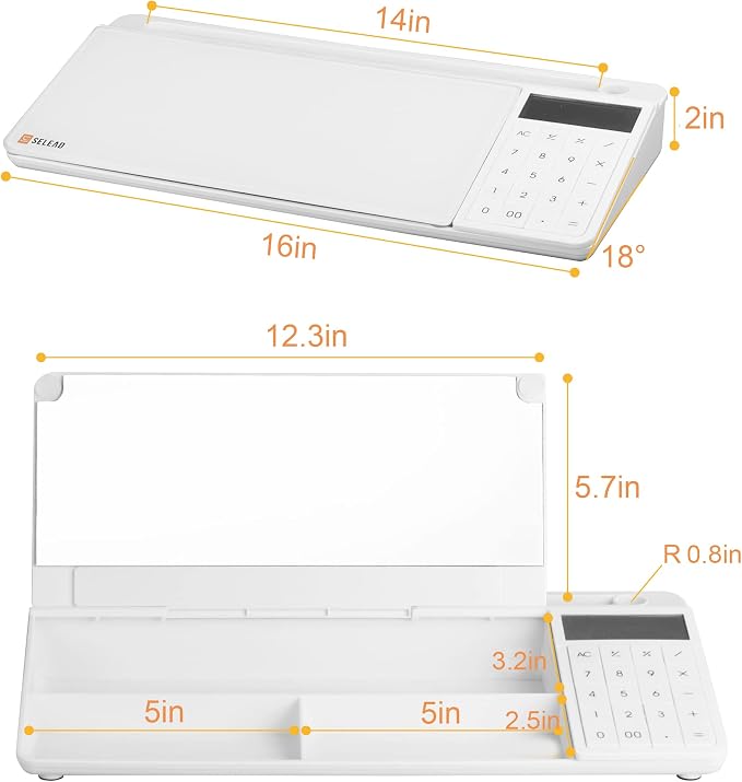 SELEAD Desktop Glass Whiteboard with Calculator & Built-in Mirror, Dry Erase White Board Computer Pad Keyboard Stand with Organizer Drawer, Desk Accessories for Home, School, Office - Image 8