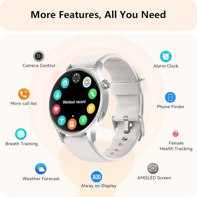 aeac Smart Watch for Women, AMOLED Ultra-Clear Screen Activity Trackers with Heart Rate/Sleep/SpO2 Monitor, Smartwatch for iPhone/Samsung/Android, 110+ Sport Modes (Grey, S/M/L, Grey) - Image 6