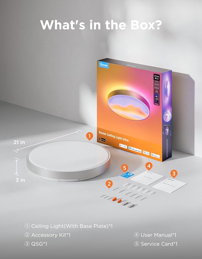 Govee Ceiling Light Ultra 21 Inch, 5000LM Smart Flush Mount Ceiling Light | DIY Ceiling Canvas for Living Room, Bedroom & Game Room, Compatible with Matter & Alexa, RGBIC & Tunable White 2700K-6500K - Image 9