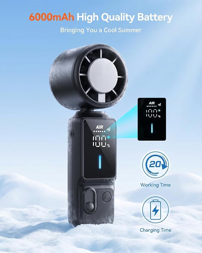Rechargeable Personal Fan – 3-in-1 Foldable Handheld Turbo Fan with Ice Compress, 6000mAh Battery Lasts 20H, 100 Speeds & 20000 RPM Quiet Motor, Wearable Portable Fan for Outdoor Travel Office - Image 7