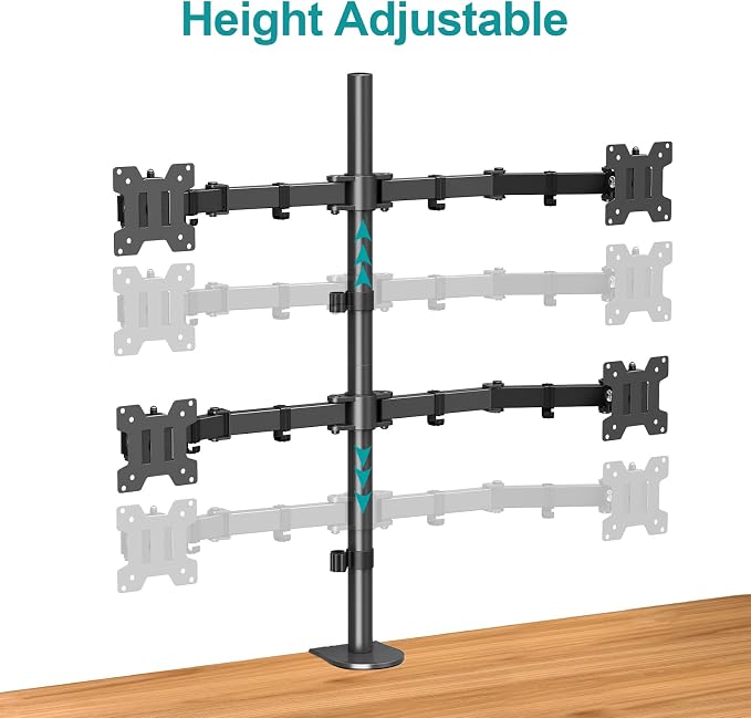 MOUNT PRO Quad Monitor Stand, 4 Monitor Mount for 13 to 32 inch Computer Screens, Hold up to 17.6lbs Each, Fully Adjustable Stacked 4 Desk Arm, VESA Mount, C clamp/Grommet Base - Image 7
