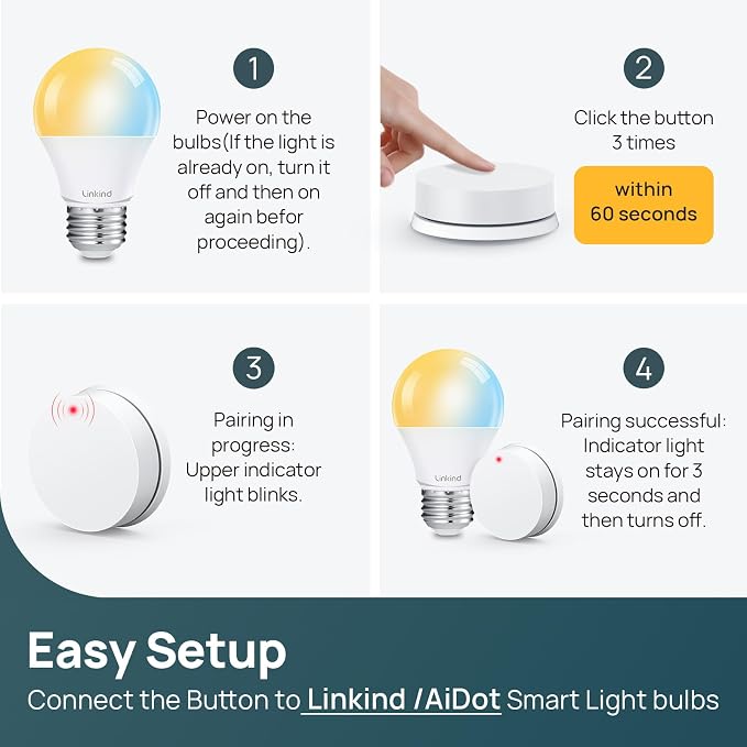 Linkind Matter Smart Light Bulb, WiFi Smart Bulbs with Remote, Smart Bulb Work with Apple Home, Alexa, Google Home, SmartThings, RGBTW Color Changing Bulbs Music Sync, 2.4Ghz A19 E26 60W 800LM 4 Pack - Image 9
