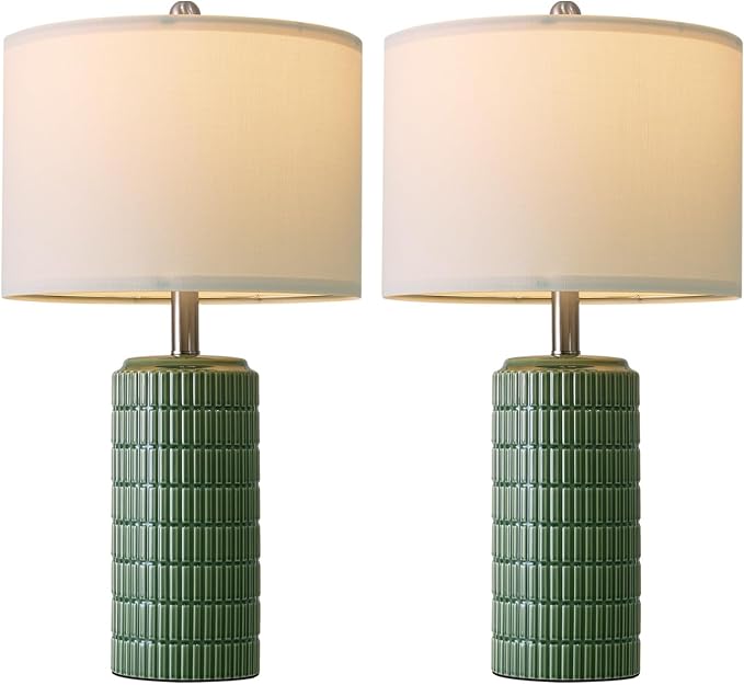 PoKat 23" Dark Green Ceramic Table Lamps Set of 2, Modern Table Lamps for Living Room, Farmhouse Lamps for Bedroom Night Stands, Traditional Nightstand Desk Decor Lamps - Image 8