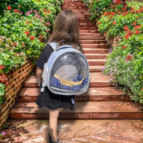Hamster Backpack Carrier, Bearded Dragon Carrier Backpack with Clear Bubble Window,Small Animal Travel Backpack for Sugar Glider Hedgehog Rat Parrot, Airline Approved (Blue, Backpack) - Image 6