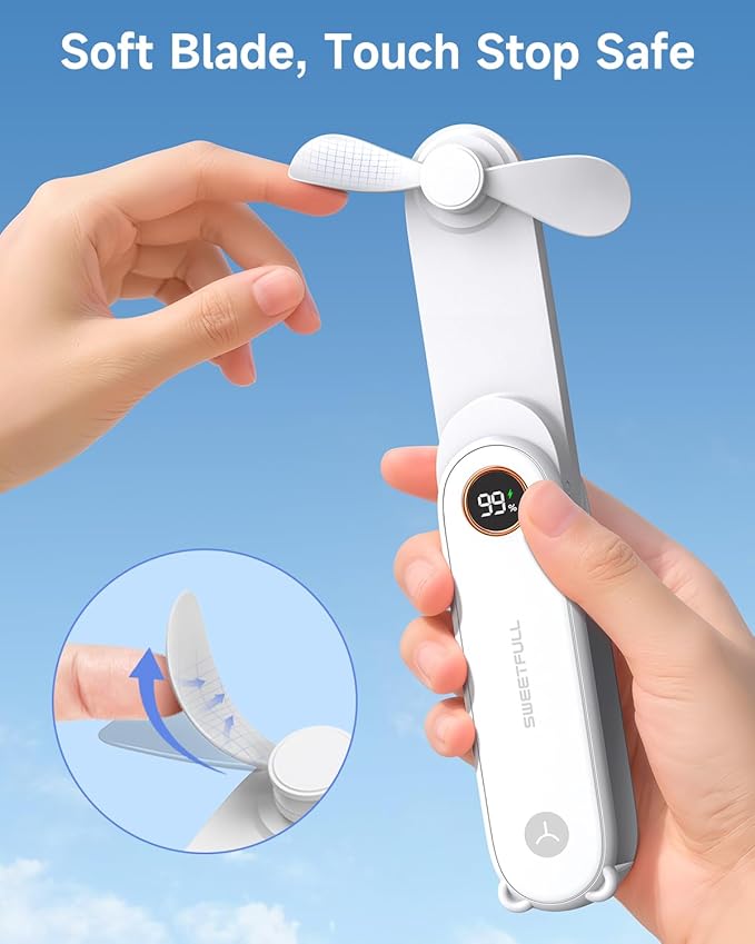SWEETFULL Portable Handheld Mini Fan with LED Display, 3-in-1 Personal Foldable USB Rechargeable Hand Held Fan & Flashlight for Travel, Lash Eyelash, Cute Small Pocket for Women, Girls - Image 7