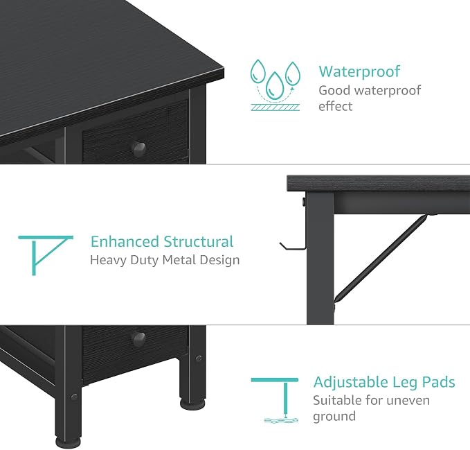 Lufeiya Small Gaming Desk with 4 Drawers, 40 Inch Kids Girls Teen Cute Study Desk for Bedroom, Reversible Work Computer Writing Table Desks for Small Space Home Office, Black - Image 7