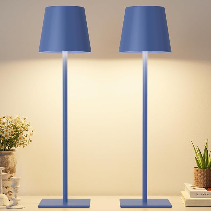 Kakanuo Navy Blue Rechargeable Table Lamp, 2 Pack Cordless Desk Lamp with 5000mAh Battery, Touch Control Stepless Dimming, Wireless Night Light for Dining, Outdoor Camping, Coffee Shop - Image 6
