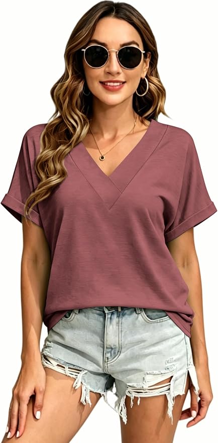 T Shirts Short Sleeve V Neck Tees Womens Tops Beach Vacation Fashion Clothes 2026 Casual Summer Spring Fall Outfits - Image 6