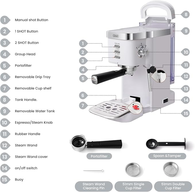 Gevi 20 Bar Compact Espresso Machine with Milk Frother for Latte&Cappuccino | Budget under$150; Removable Water Tank; Produce Good Crema; Include Necessary Accessories; Can Make Americanos; Easy to Clean - Image 9