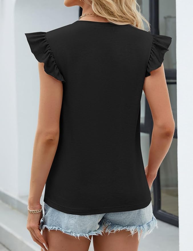 JUSTFASHIONNOW Womens Summer Tops Striped T-Shirts 2026 Ruffle Short Sleeve Crew Neck Casual Blouses with Pocket - Image 5