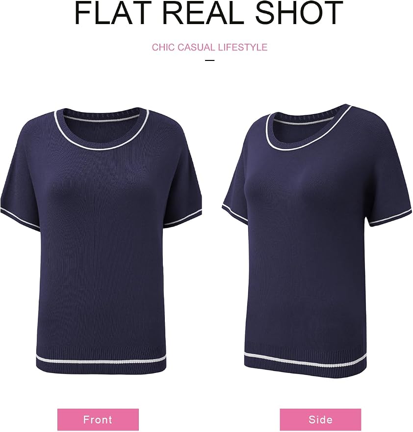SHEWIN Womens Tops Trendy Short Sleeve Shirts Crewneck Lightweight Knit Sweater Top Business Casual Outfits - Image 6