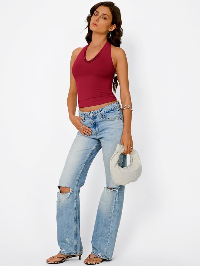 Trendy Queen Halter Tops for Women Going Out Summer Top | Cowl Neck Shirts, Sexy Backless, Fashion Y2K Clothes, Perfect for Party, Club, Vacation, Pair with High-waisted Bottoms - Image 5